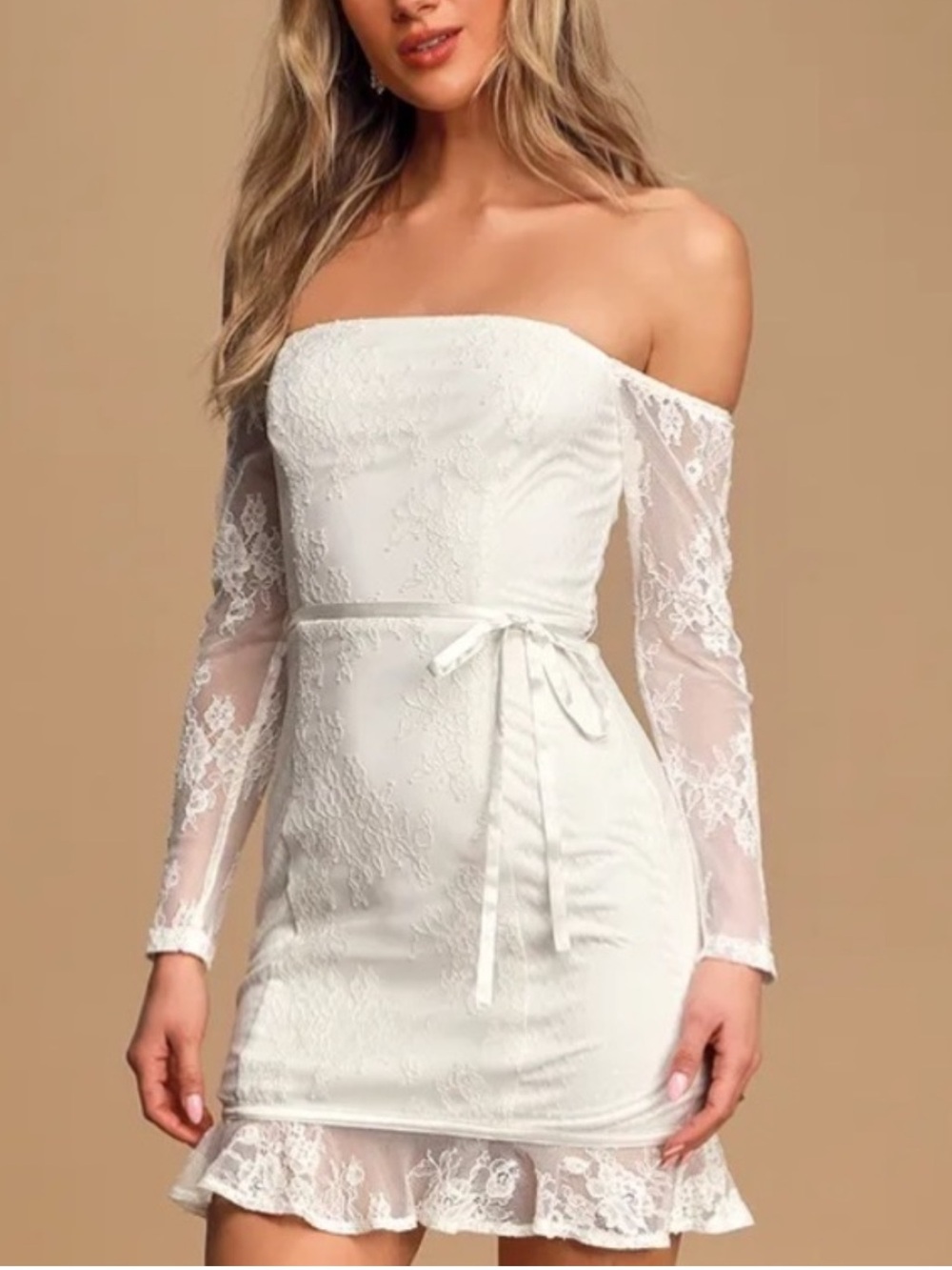 Lulu's White Lace Off-Shoulder Mini Dress